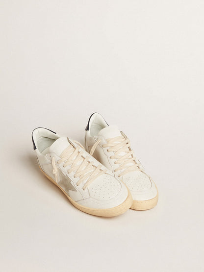Suede star and blue leather on the heel