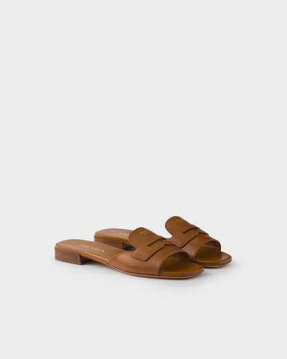 Cognac leather slider sandals