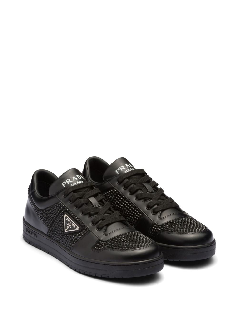Black leather sneakers with crystal details