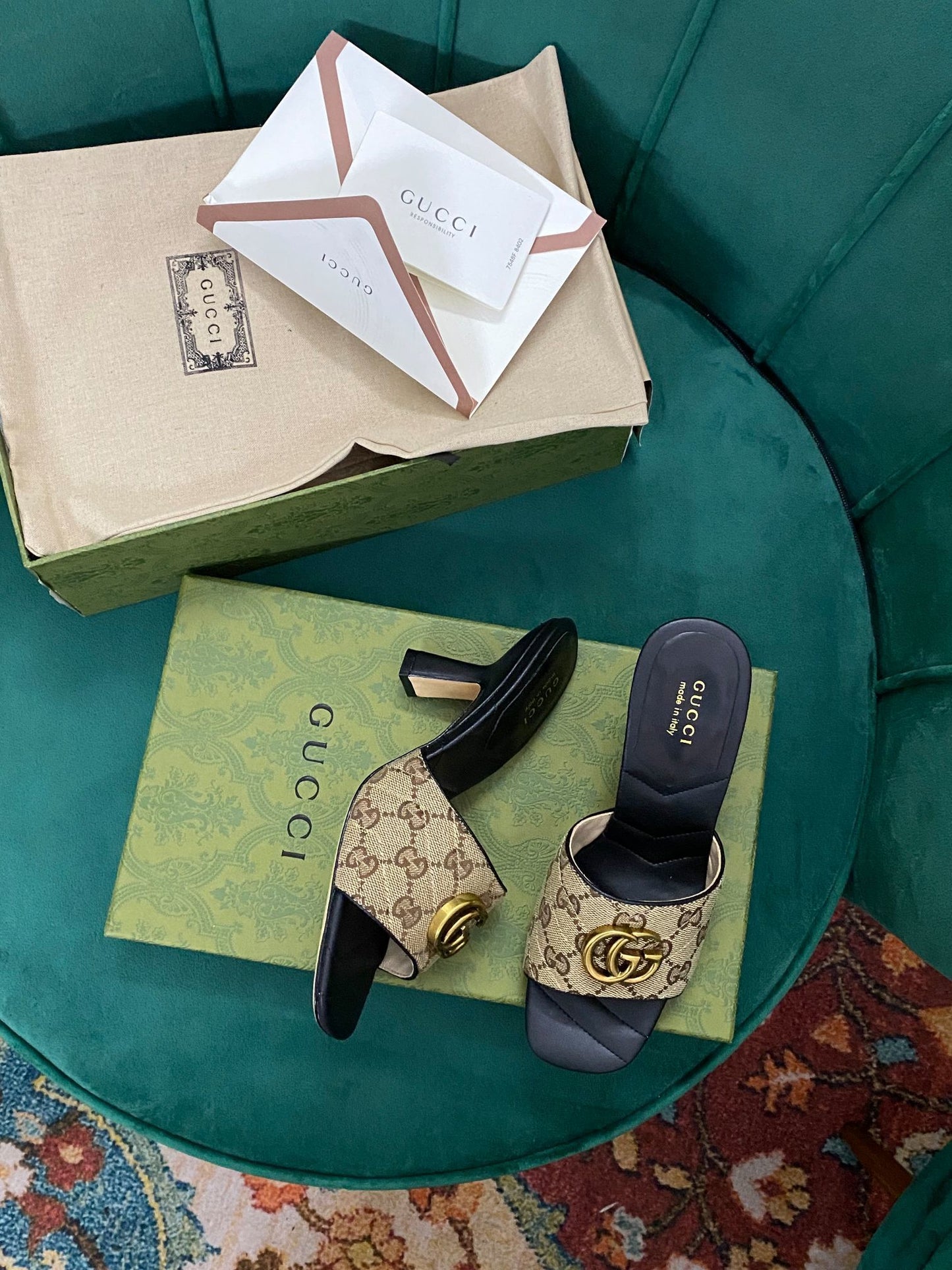 Sandalen Slide Marmont Schwarz/Beige