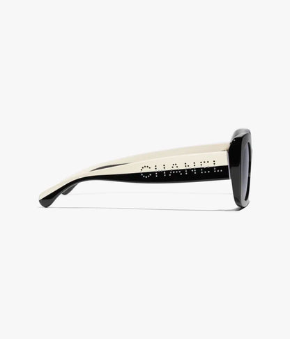 Zweifarbige quadratische Sonnenbrille aus schwarzem Acetat mit grauen Gläsern