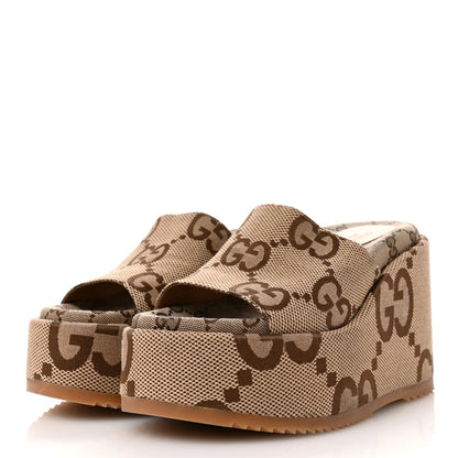 Monogram Jumbo GG Plateau-Sandalen mit Keilabsatz Camel Ebony
