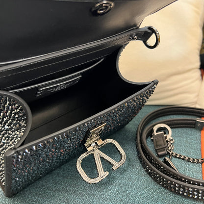 VSling Mini-Tasche mit Kristallverzierung Glitter Schwarz