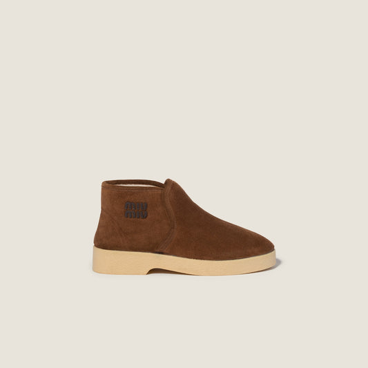 Suede and lambskin ankle boots in cocoa