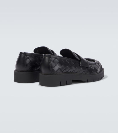 Haddock Loafer aus geflochtenem Leder Schwarz mit Gummisohle