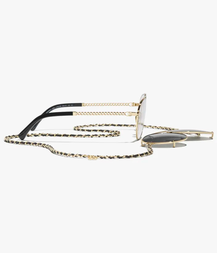 Pilot-Sonnenbrille aus hellgoldfarbenem Metall und Kalbsleder mit grauen Gläsern