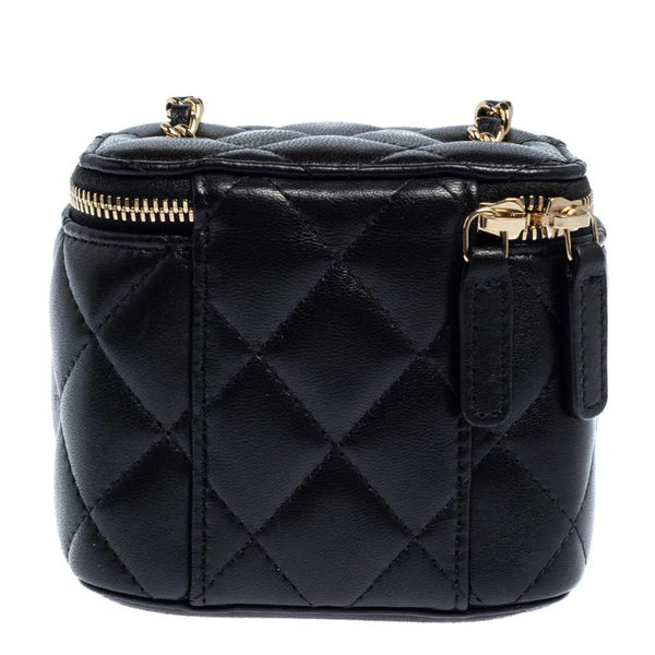 Mini vanity case with chain made of lambskin leather, black
