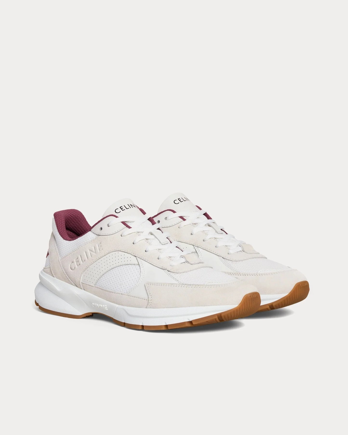 CR-03 Runner Low-Top-Sneakers aus Mesh, Veloursleder und Kalbsleder in Optisch Weiß / Beige / Bordeaux