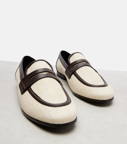 Braided leather loafers with leather details Beige/Black