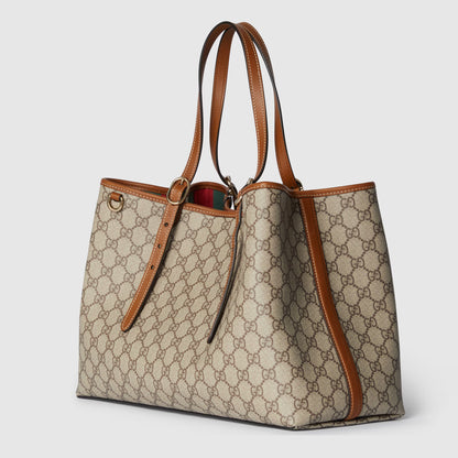 Große GG Emblem Tote Bag in Beige und Dunkelbraun