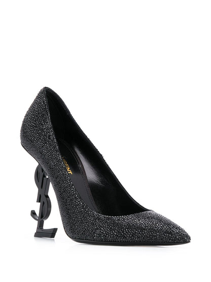 Opyum Pumps aus schwarzem, glitzerndem Kalbsleder