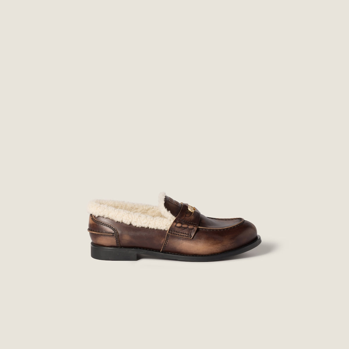 Loafers in washed leather and lambskin in brown