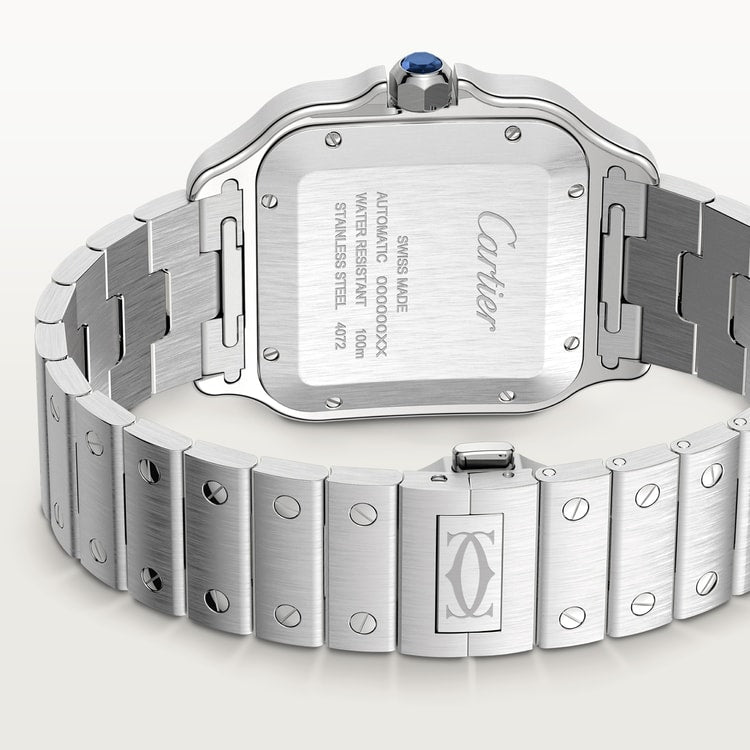 Santos silver watch with a graduated green dial