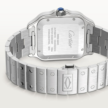 Santos silver watch with a graduated green dial
