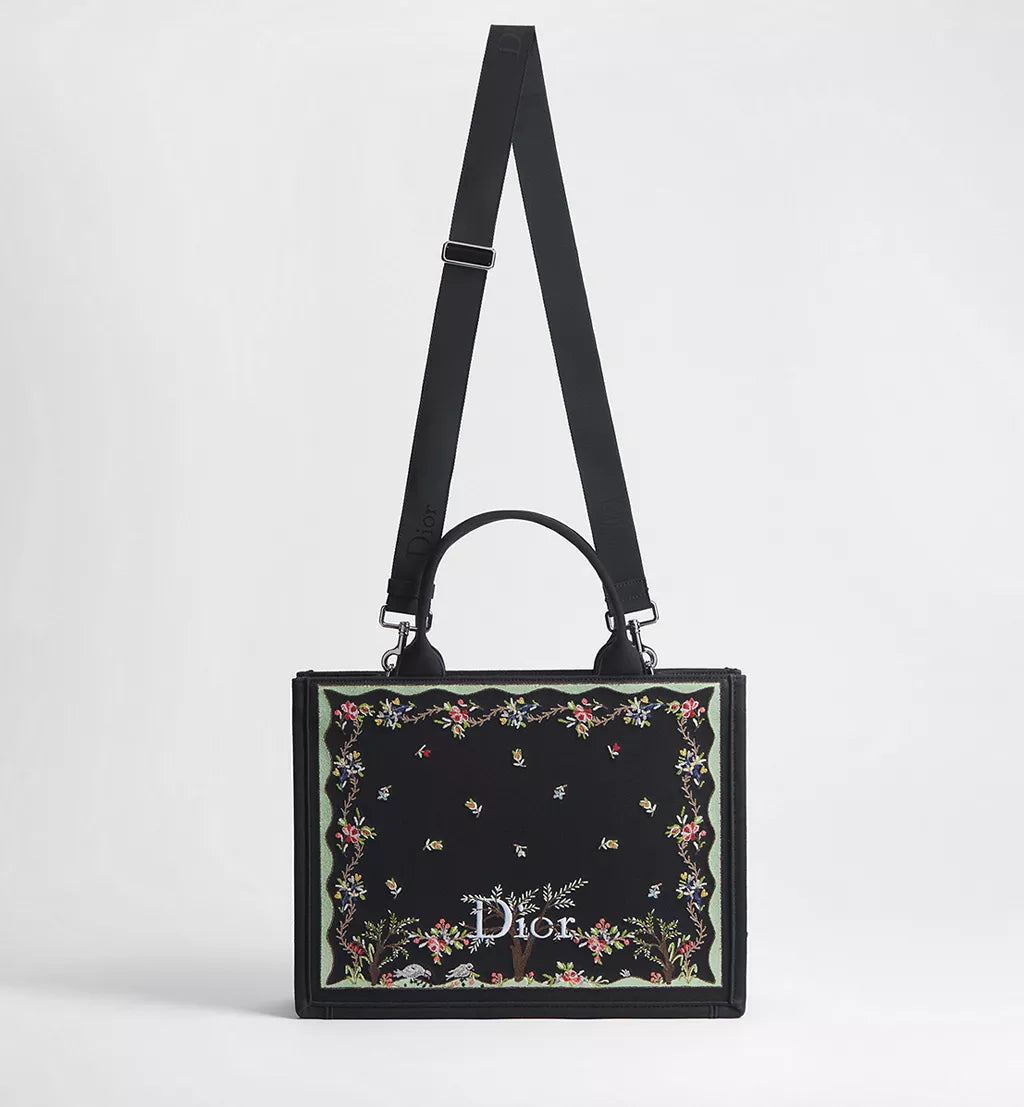 Dioramour Medium Dior Book Tote Bag with Black Shoulder Strap