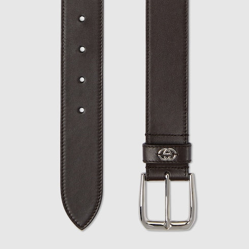 Gürtel mit GG-Kreuzdetail aus braunem Leder Herren