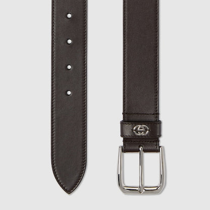 Gürtel mit GG-Kreuzdetail aus braunem Leder Herren