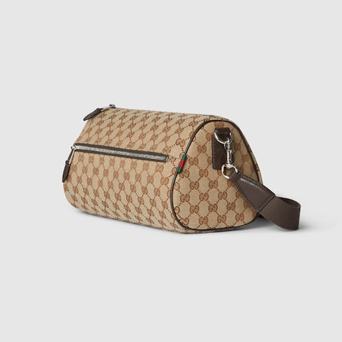 Kleine Zylindertasche aus GG-Gewebe in Beige und Dunkelbraun