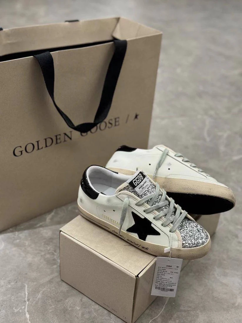 Super-Star Women White Black Silver Glitter