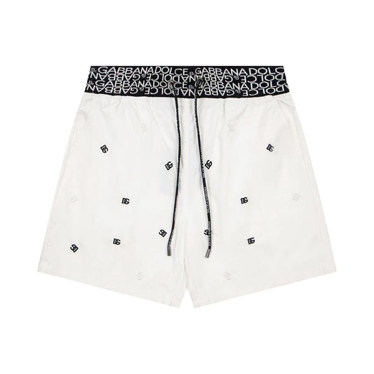 Badehose mit Monogramm-Streifen Weiß
