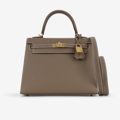Kelly 25 Etoupe con finiture in oro Epsom