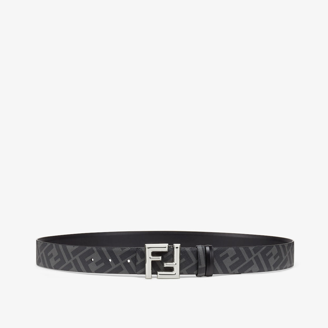 Men's reversible leather belt in black with FF pattern in grey/black