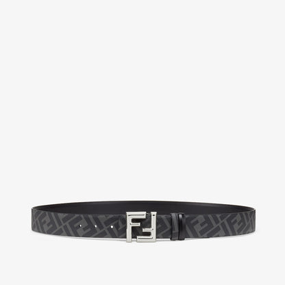 Men's reversible leather belt in black with FF pattern in grey/black
