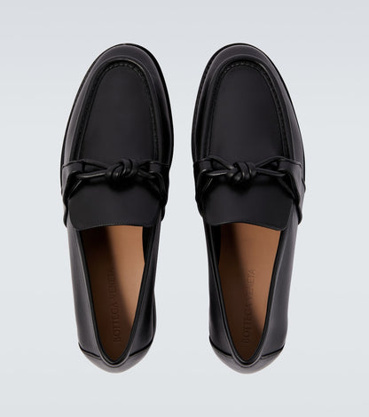 Astaire Knot Leather Loafer in Black with Black Buckle