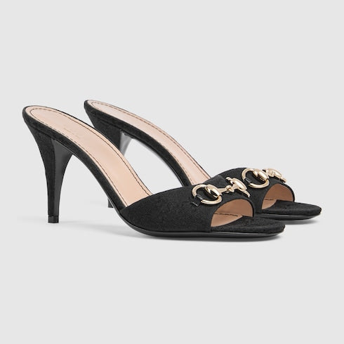 Women's slider sandals with black fabric Morsetto