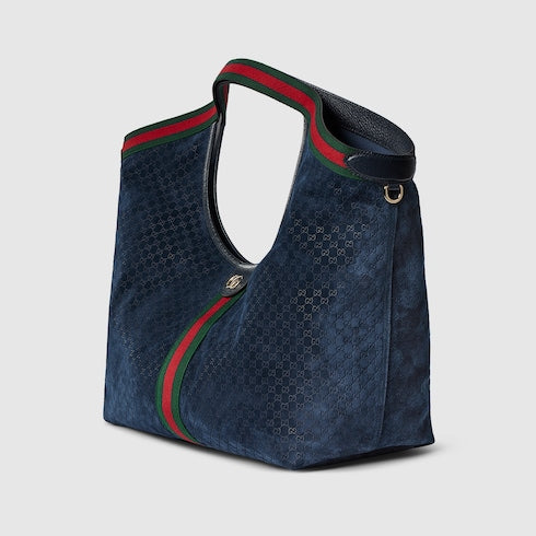 Large GG Giglio shopping bag in dark blue suede