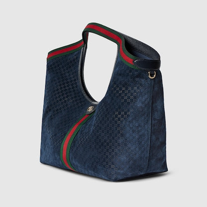 Large GG Giglio shopping bag in dark blue suede