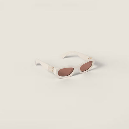 Miu Glimpse Flat-Frame Sunglasses in Milky White with Chocolate Brown Lenses