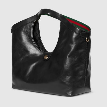 Kleine GG Giglio Shoppingtasche aus schwarzem Leder