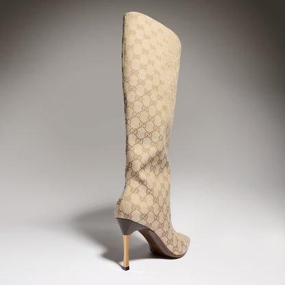 Bombshell Damenstiefel in Sandfarbener und dunkelbrauner GG Canvas