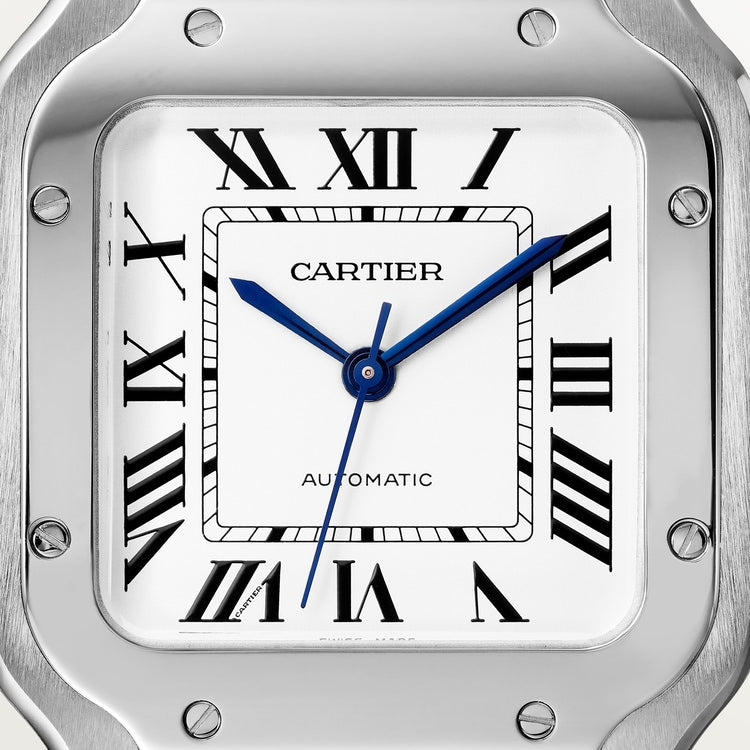 Santos watch in silver with a silver-colored opaline dial