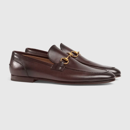 Men's GG Jordaan moccasin in dark brown leather with gold buckle