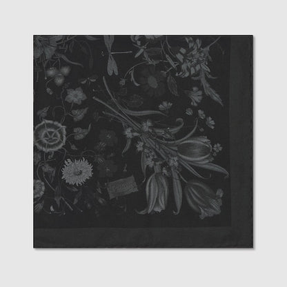 Printed Cotton Silk Pocket Square in Black and Grey
