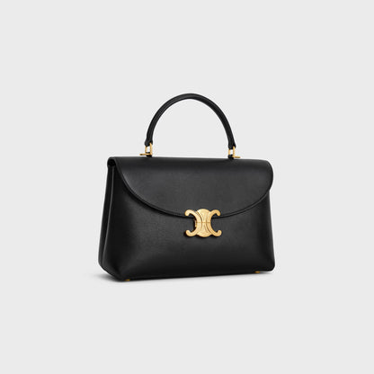 Mittlere Nino Tasche aus weichem genarbtem Kalbsleder in Schwarz