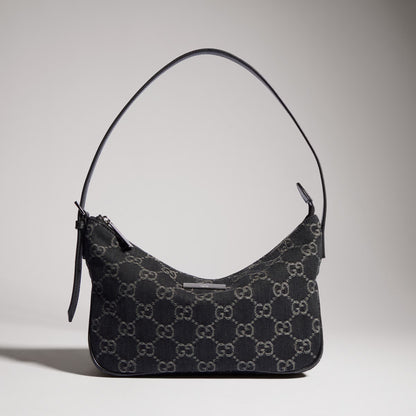 Kleine Lady Lunetta Schultertasche aus schwarzer GG Denim