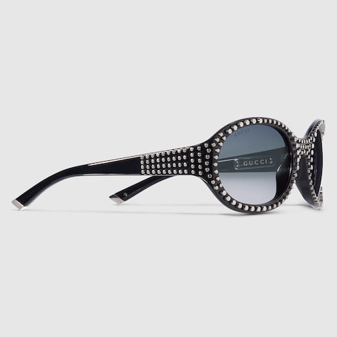 Sonnenbrille Rund Schwarz Glänzend mit Metallnieten