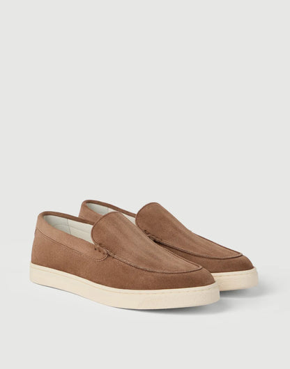 Hazelnut Suede Loafers with Chevron Effect