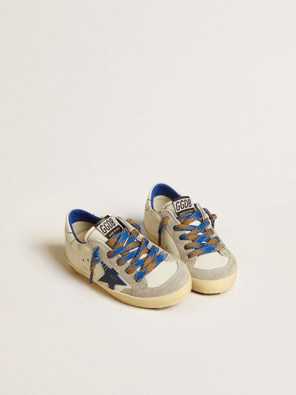 Super-Star Young with blue leather star and ice-grey suede inserts