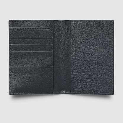 GG passport cover with grey lining made of black GG Supreme fabric