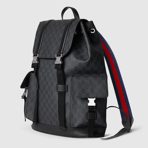 Large backpack in black GG Supreme fabric