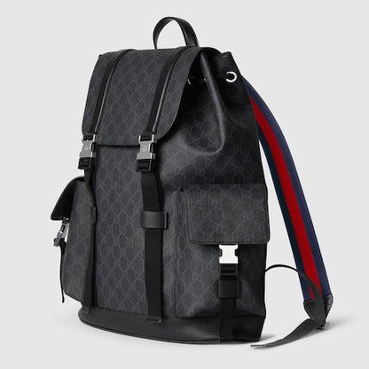 Large backpack in black GG Supreme fabric