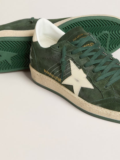 Green suede with star and white leather heel
