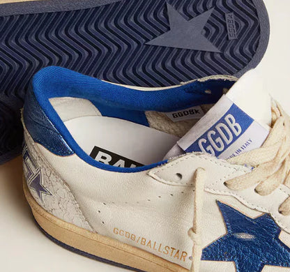 White nappa leather with star and cornflower blue heel