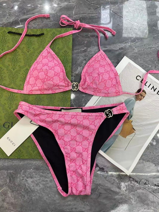 Bikini aus Stretch-Jersey mit GG-Print in Rosa