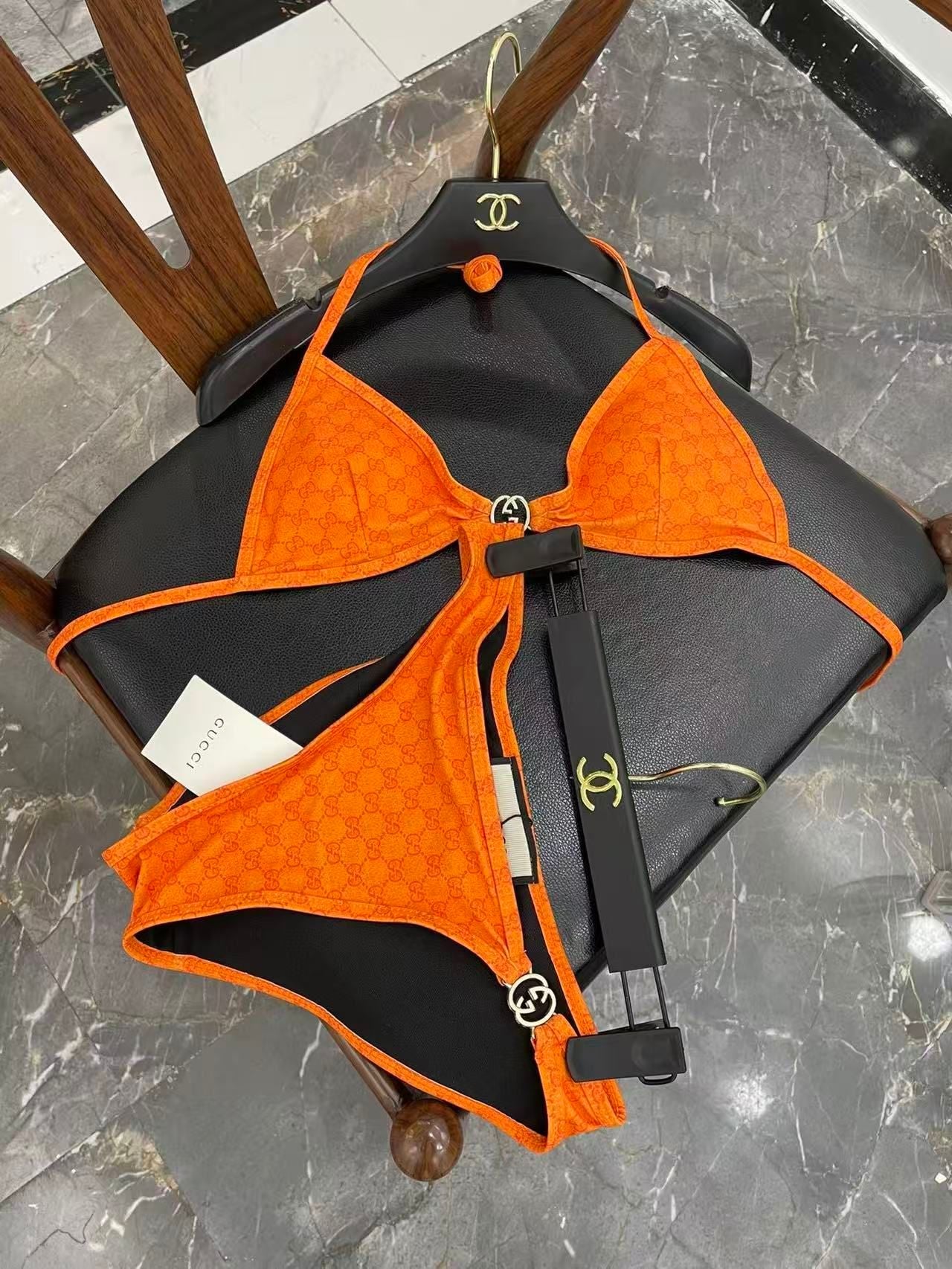 Bikini aus Stretch-Jersey mit GG-Print in Orange