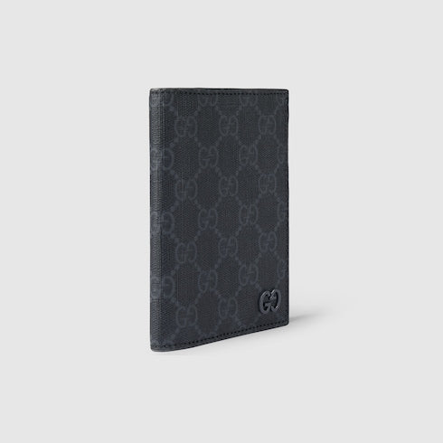 GG passport cover with grey lining made of black GG Supreme fabric